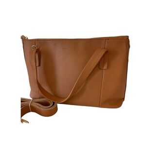 HAMMITT Nectar & Brushed Gold Medium Addie Leather Satchel with Red Interior